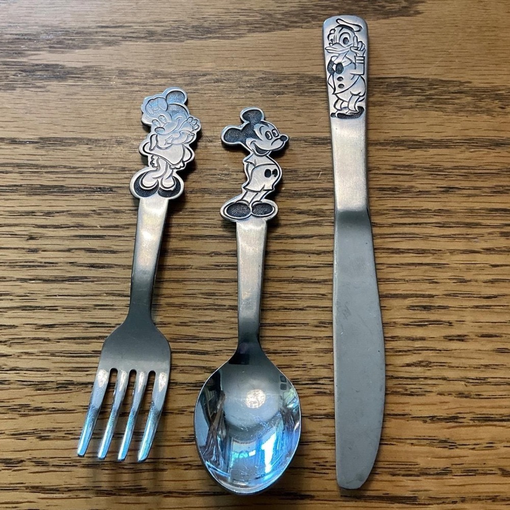 Vintage Disney Bonny Stainless Flatware Set Mickey Minnie Donald Duck Japan 3pc